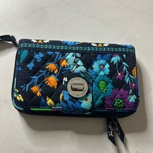 Vera Bradley Black and Blue Quilted Wallet with Floral Design collection bag